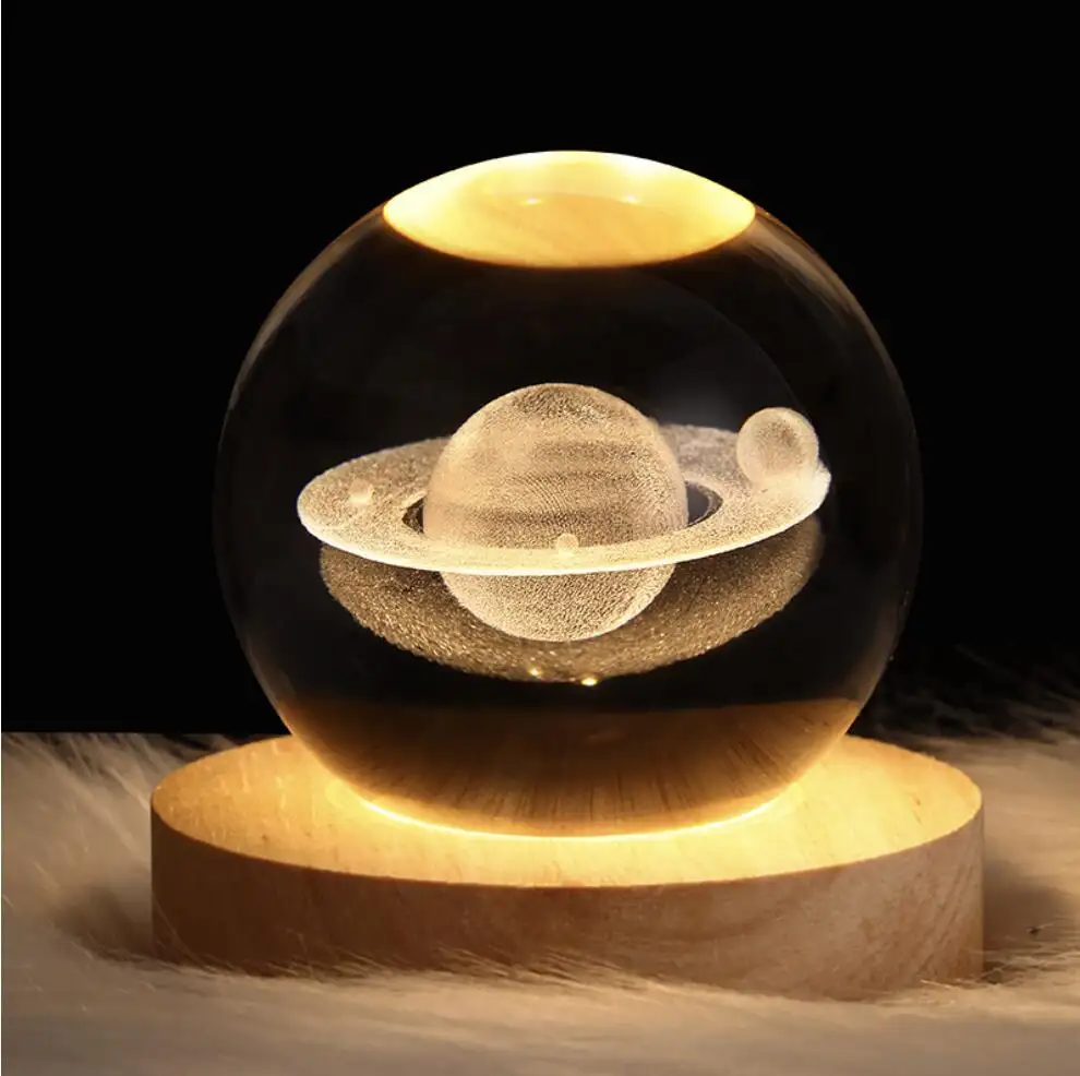 Warm 3D Art Saturn Crystal Ball Glass Lamp