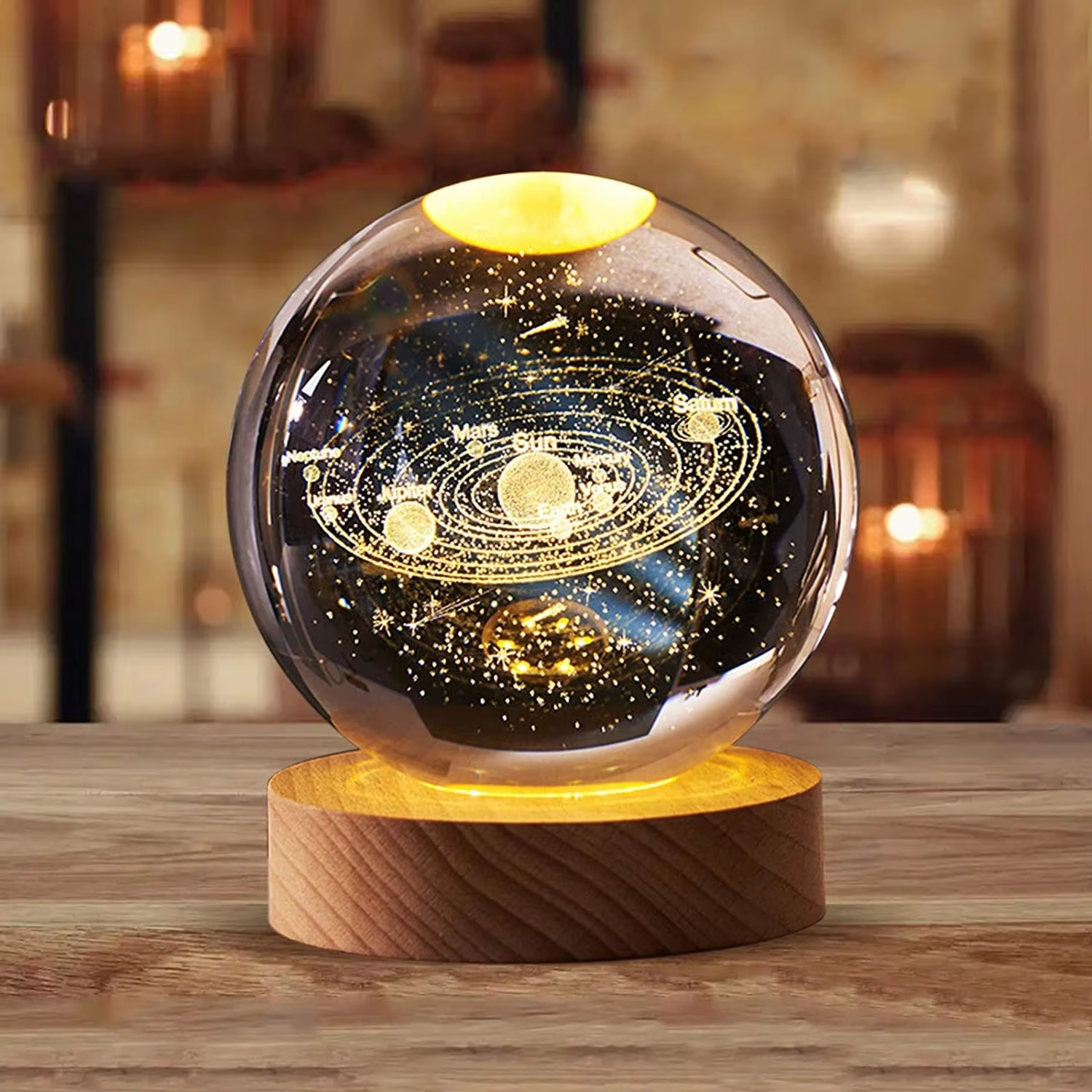 Warm 3D Art Solar System Crystal Ball Glass Lamp