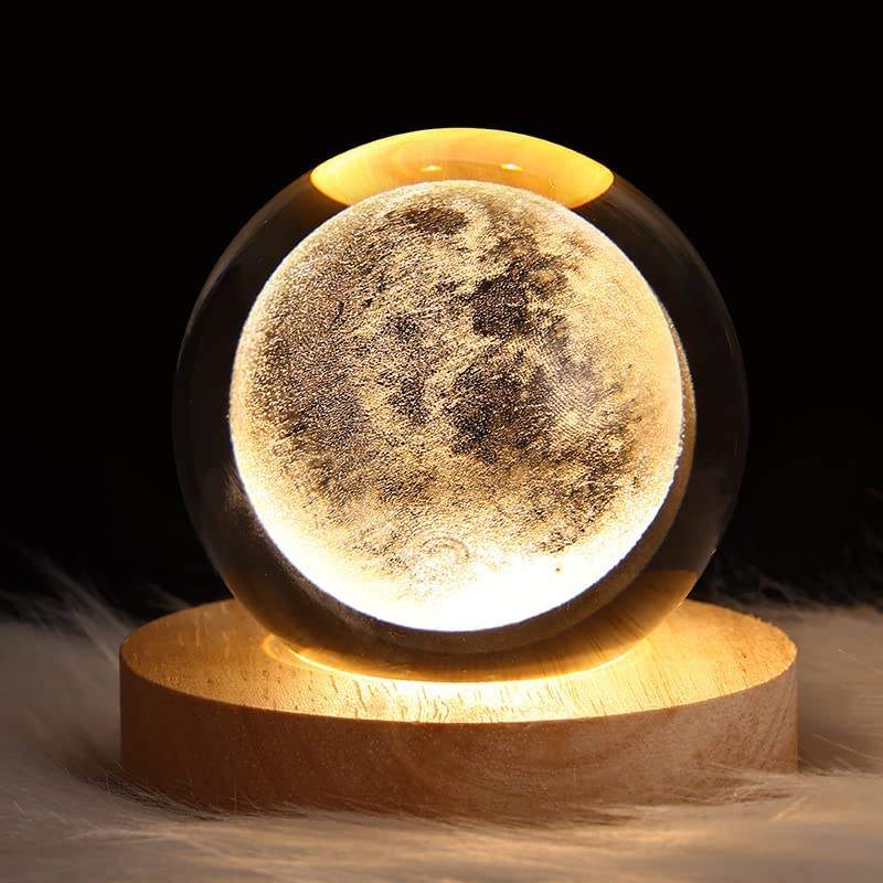 Warm 3D Art Moon Night Crystal Ball Glass Lamp