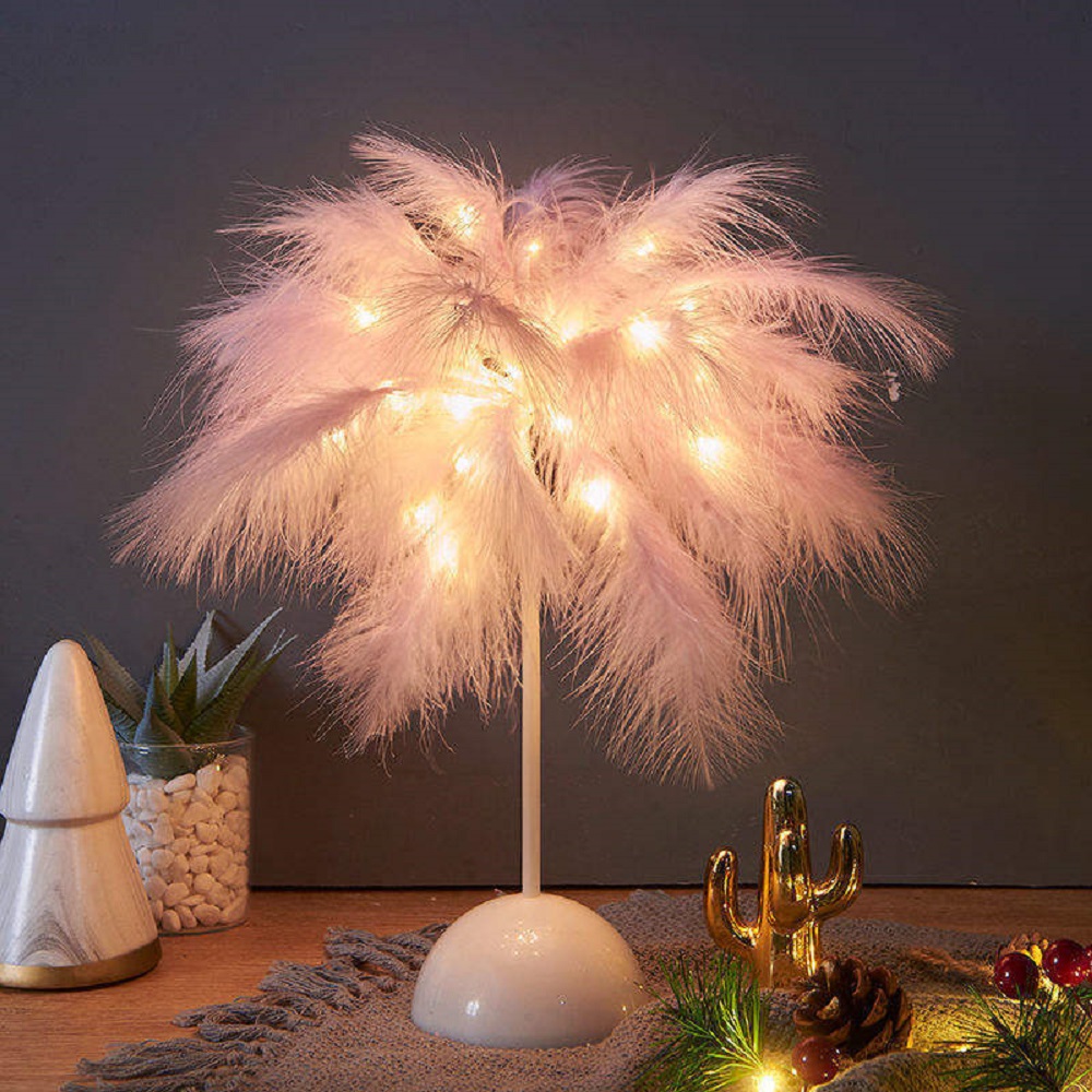 Luxury Atmosphere Feather LED Bedside Room Lamp
