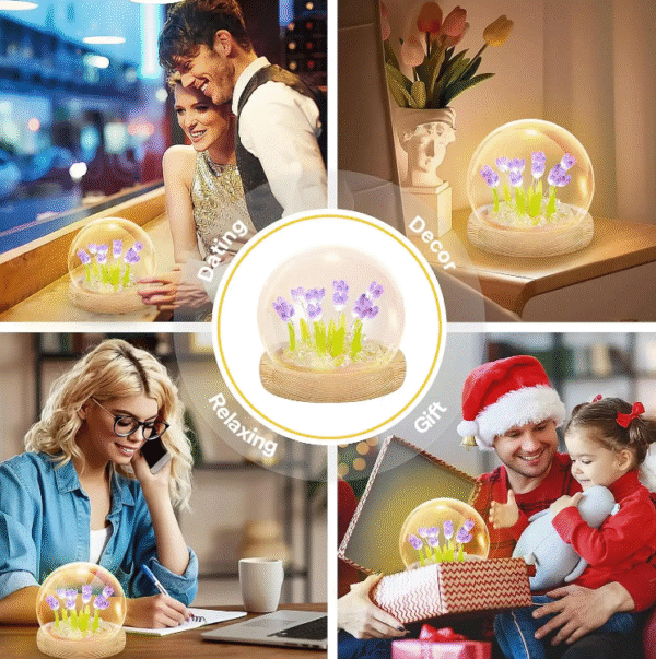 Wooden Base Pretty Tulip Flowers Round Glass Light - Image 5