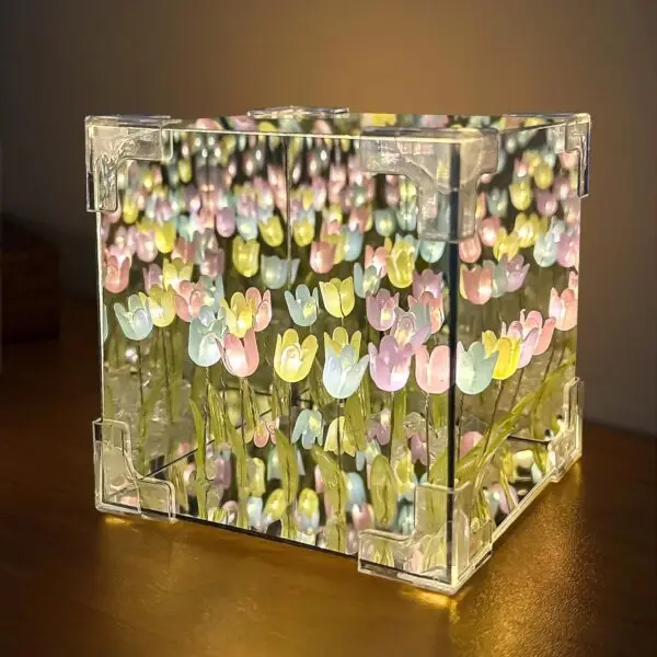 Square Pretty Tulip Flowers Glass Light